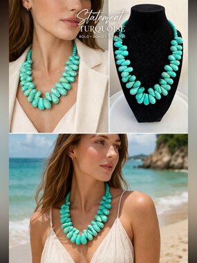 Turquoise Statement Beaded Necklace - Bold Beach Style